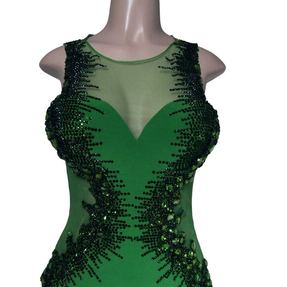 MADISON JAMES 6 Kelly Green BEADED Illusion PROM Evening Formal Maxi Dress - Picture 2 of 13